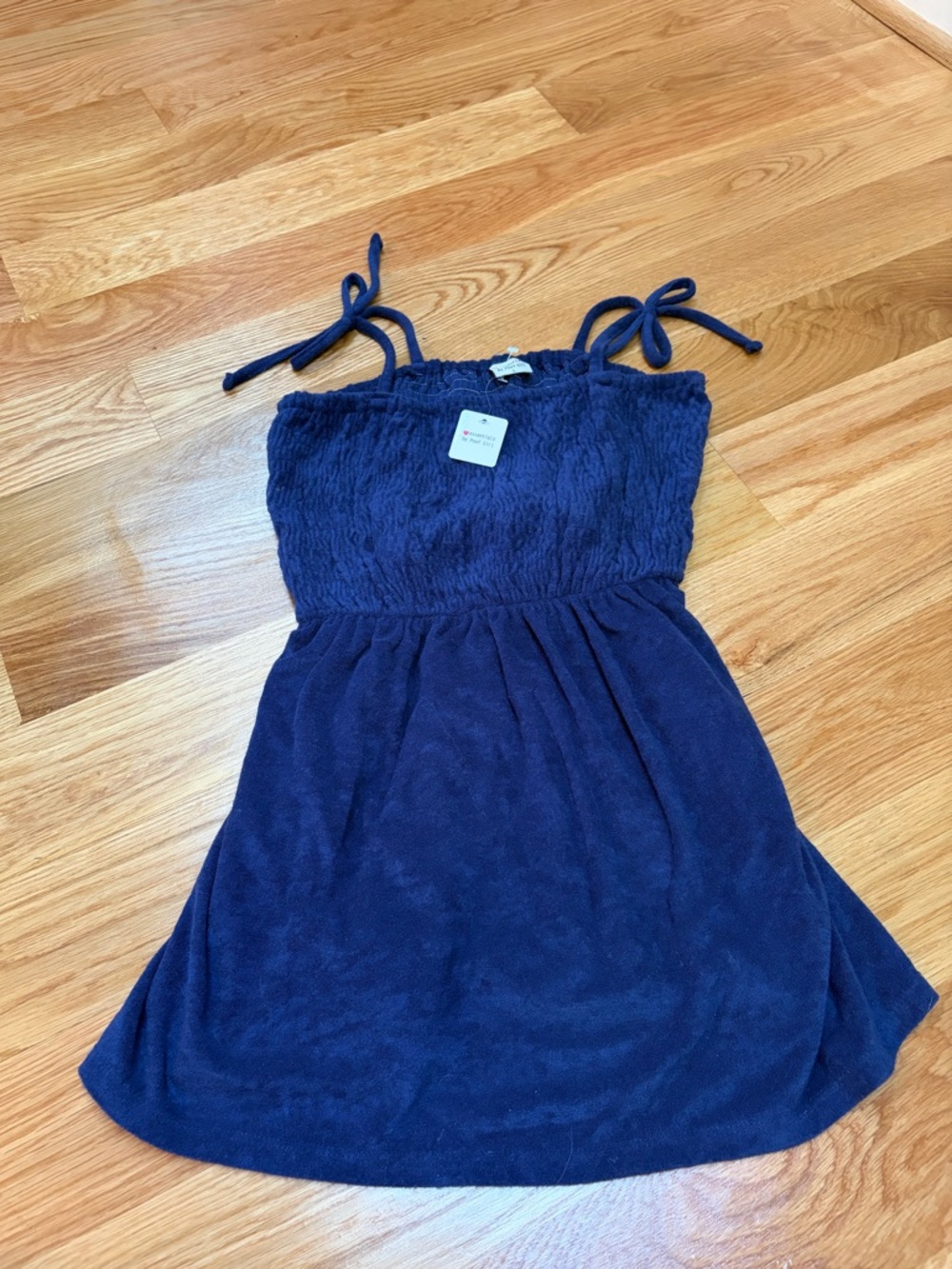 Girls Navy Tie-Shoulder Smocked Sundress